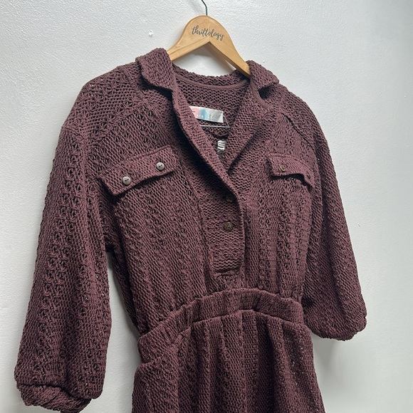 Free People Ryan Romper Shorts Crochet Open Woven Knit See Thru Plum Purple XS - Picture 5 of 8